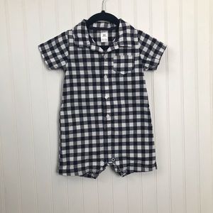 Baby Boy Navy Gingham Button Front Romper